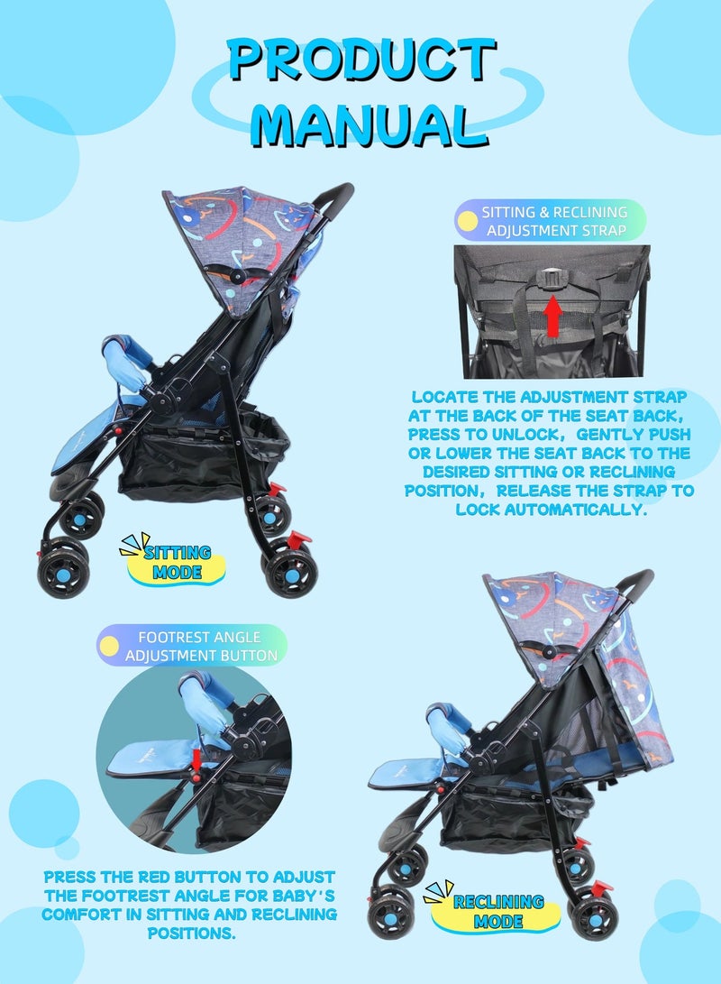 Foldable Ultra Lightweight Travel Stroller with Multi Position Reclining Seat Adjustable Canopy Foldable Storage Basket NO.1102 - Image 4
